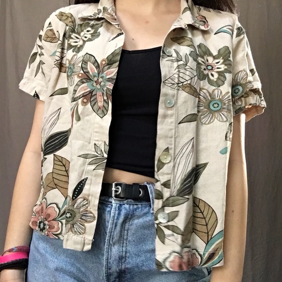 Vintage Tops - VINTAGE cropped button up